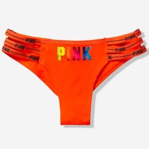 PINK Victoria’s Secret Cotton Strappy Cheekster PINK panties metallic rainbow